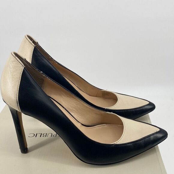 Banana Republic Tatum Leather Pointed Toe Two-Tone Dressy High Heels Pumps Black - Picture 6 of 14